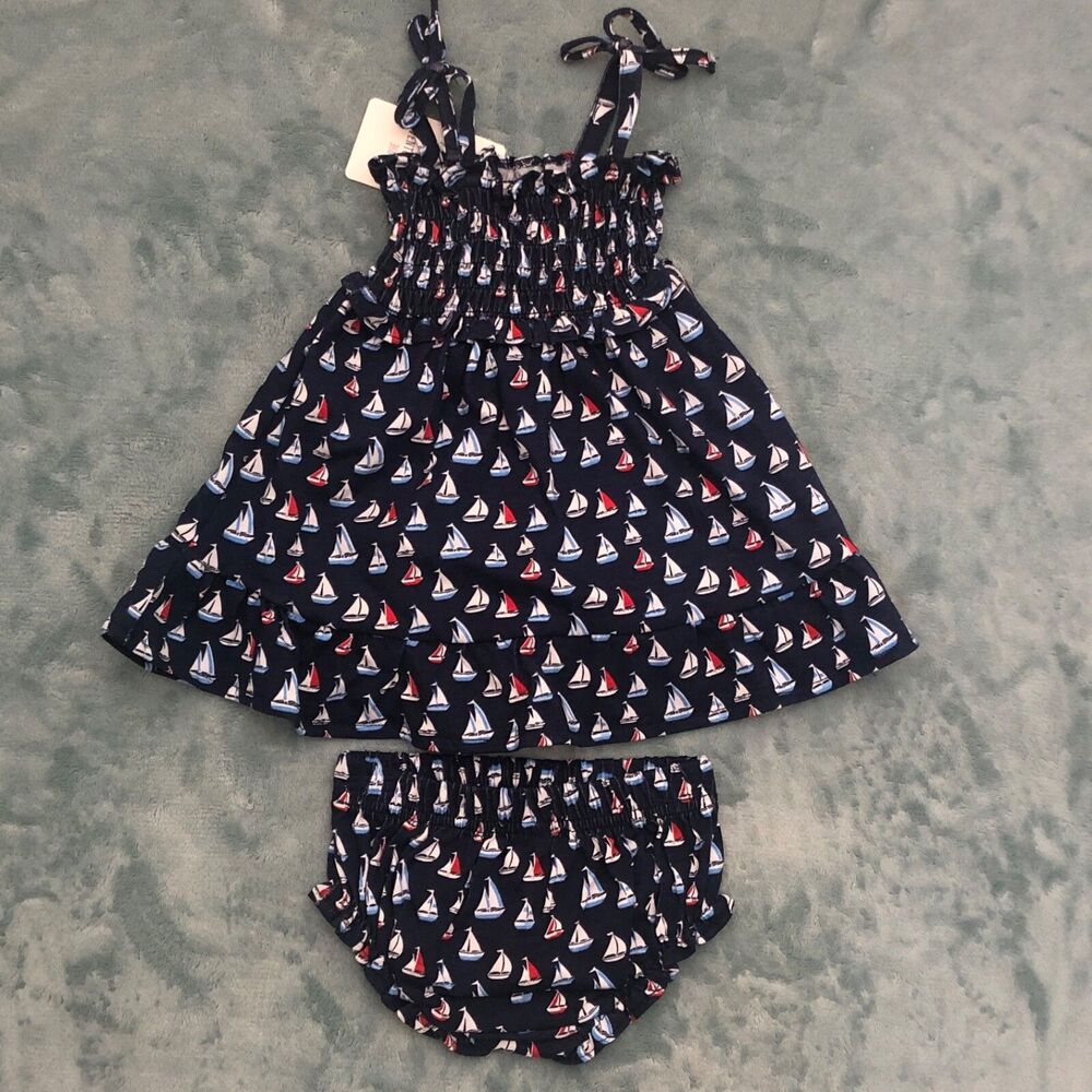 baby girl sun dress 3 months Navy Blue Sailboats‎ 2 piece Adventurewear 360